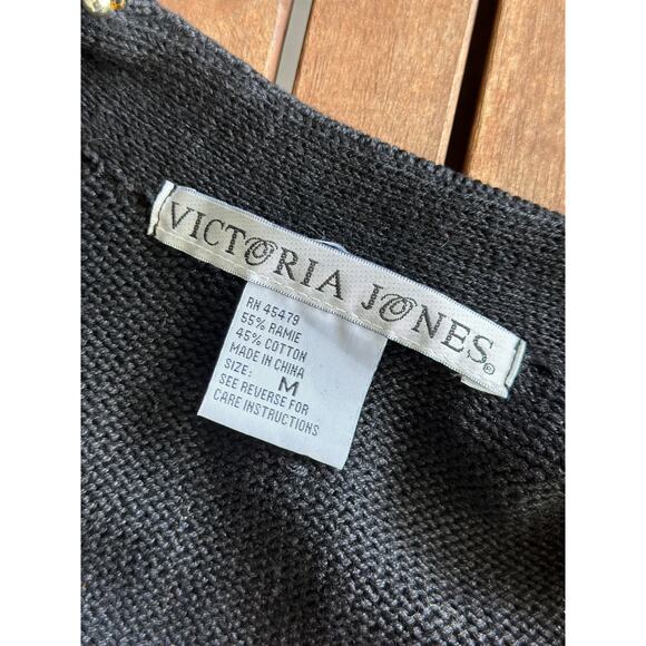 Vintage Victoria Jones Unisex Medium Ramie Black Ugly Christmas Cardigan Sweater - Picture 4 of 8